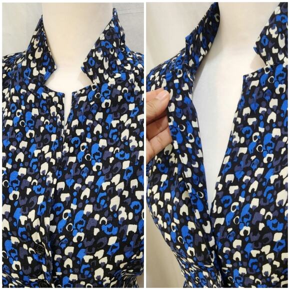 I Love H81 Mini Blue Floral Short Sleeve High Neck Printed Dress, Size Small - Picture 3 of 7